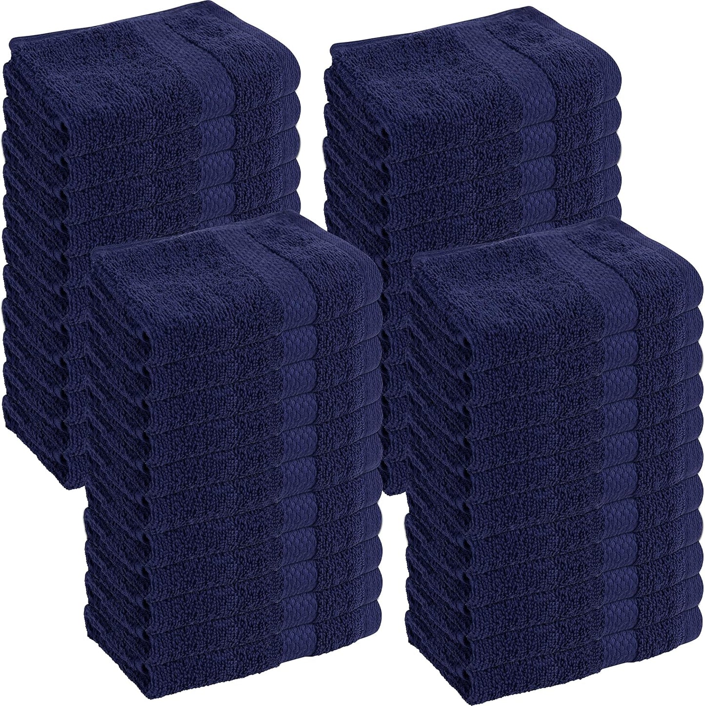 GREEN LIFESTYLE Bulk Washcloths 13x13 48 Pack - Face Towel, Wash Clothes for Body and Face - 100% Pure Cotton Wash Cloths for Your Body (Navy Blue)