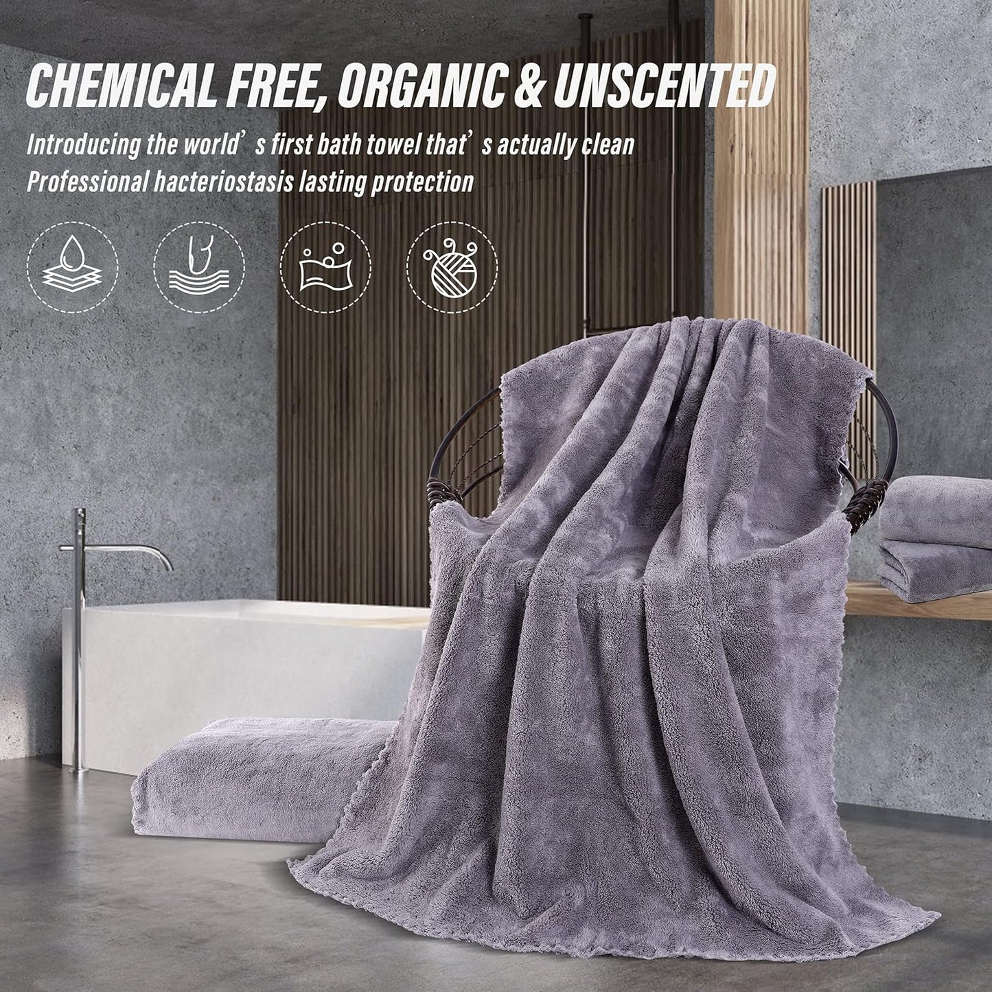 MOONQUEEN 6 Pack Premium Bath Towel Set - Quick Drying - Microfiber Coral Velvet Highly Absorbent Towels - Multipurpose Use as Bath Fitness, Bathroom, Shower, Sports, Yoga Towel (Grey)