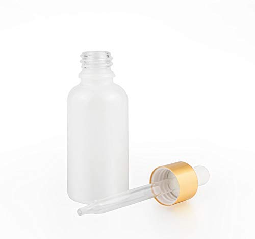 Dropper Bottles, 2 Pack 100ml/3.4oz, Frosted Glass with Glass Dropper, Golden Caps Travel Perfume Cosmetic Containers - Pipette and Funnel Included