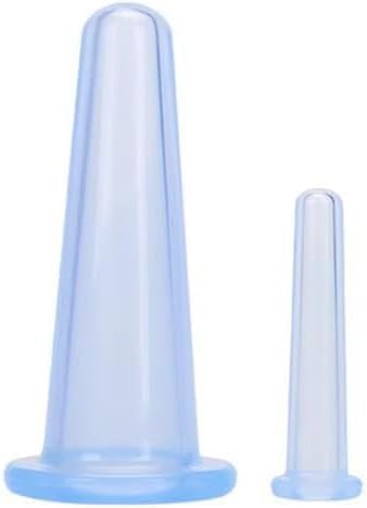 4 Pieces Facial Cupping Therapy Set Anti Cellulite, Silicone Vacuum Cupping Cups for Face and Eye Cupping Massage Manual Back Massagers (2 Small + 2 Large) (Blue)
