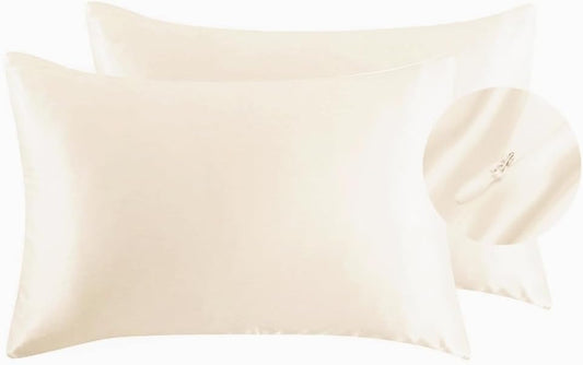 Juwenin Bedding,Luxury Satin Pillowcase with Zipper (Silky Satin Pillow Case for Hair) Set of 2 (Beige, Standard(20''x26''))