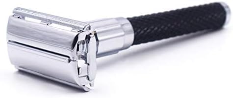 Parker 92R Graphite Gray, Long Handle Heavyweight Butterfly Open Double Edge Safety Razor for Men, 5 Parker Premium Platinum Double Edge Razor Blades Included