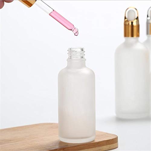 Dropper Bottles, 2 Pack 100ml/3.4oz, Frosted Glass with Glass Dropper, Golden Caps Travel Perfume Cosmetic Containers - Pipette and Funnel Included