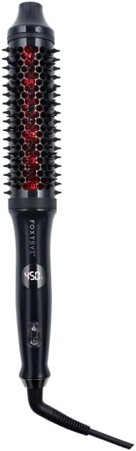FoxyBae Thermal Brush with 1.5" Extra-Long Barrel & Infrared Technology - Hot Comb & Round Hair Brush for Styling, Volumizing & Straightening - Black Shimmer