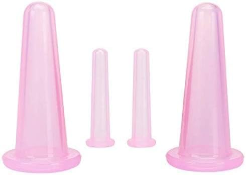 4 Pieces Facial Cupping Therapy Set Anti Cellulite, Silicone Vacuum Cupping Cups for Face and Eye Cupping Massage Manual Back Massagers (2 Small + 2 Large) (Pink 2PCS)