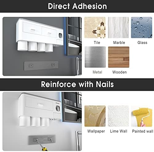 iHave Toothbrush Holders for Bathrooms, 4 Cups Toothbrush Holder Wall Mounted with Toothpaste Dispenser - Large Capacity Tray, 2 Cosmetic Drawer - Bathroom Organizer & Bathroom Accessories Set