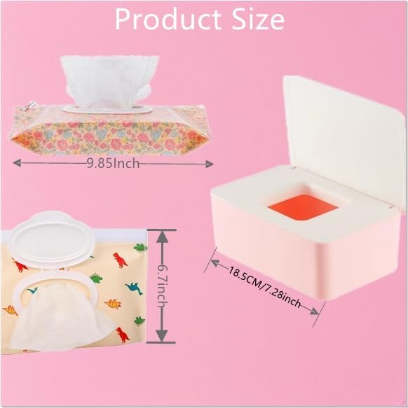 Wipes Dispenser White Pink,Reusable Flushable Wipe Holder Set with 2Pcs Refillable Portable Wipe Bag for Baby Adult Bathroom,Wipe Container with Lids Keeps Wipes Fresh,Baby Shower New Mom Gifts