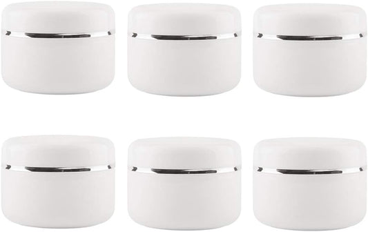 6PCS White Plastic Creams Jar with Inner Liners and Lid Empty Refillable Cosmetic Face Lotions Ointments Bottles Containers Lip Balm Storage Scrub Lotions Dispenser Jars Pots(50ML/1.69OZ)