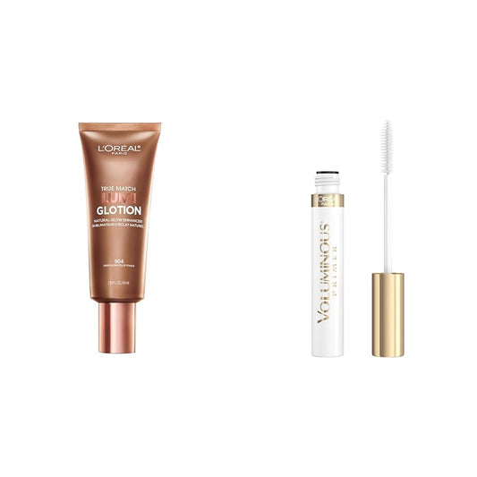 L'Oreal Paris Makeup True Match Lumi Glotion Deep Bronzer and Voluminous Lash Primer Mascara Bundle, 1.35 Ounces and 0.24 fl oz