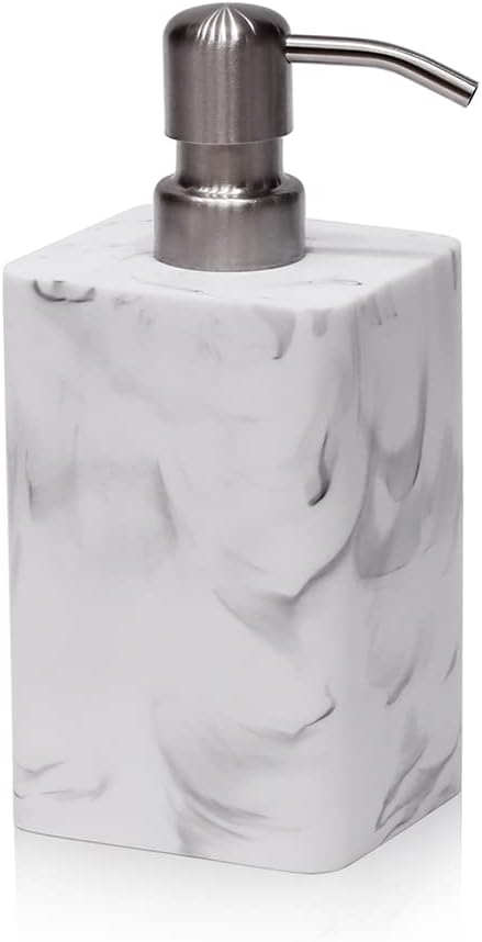 White Marble Style Hand Soap Dispenser, Refillable Liquid Decorative Soap Dispenser for Bathroom Countertop and Kitchen (14.5 Oz)