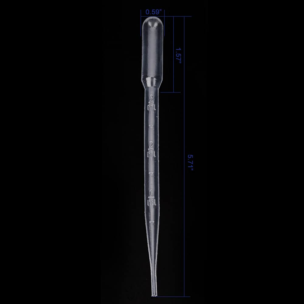 Labasics Pipette Droppers 3 ml, Graduated Plastic Transfer Pipettes for Essential Oils, Clear and Disposable, Pack of 100 (3 ml, 100 Packs)