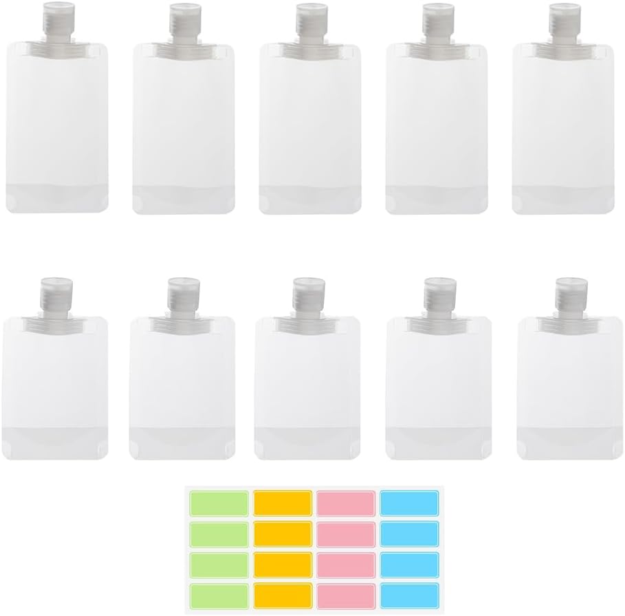 10pcs Travel Pouches for Toiletries, Leak Proof Travel Fluid Makeup Packing Bag, TSA Approved Squeeze Pouches Travel Liquid Container, Plastic Pouch for Lotion Shampoo Cream Hand Soap