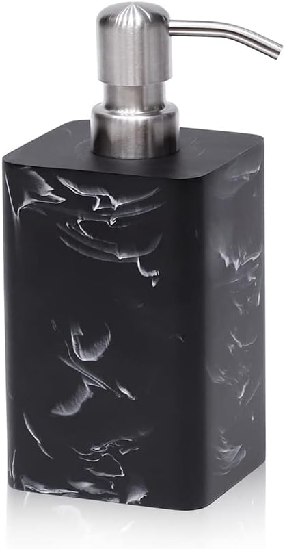 Soap Dispenser, 15 Oz with with Brushed Nickel Pump,Refillable Liquid Square Decorative Soap Dispenser for Hand Soap,Dishwashing Liquid and Hand Lotion-Black Marble Style