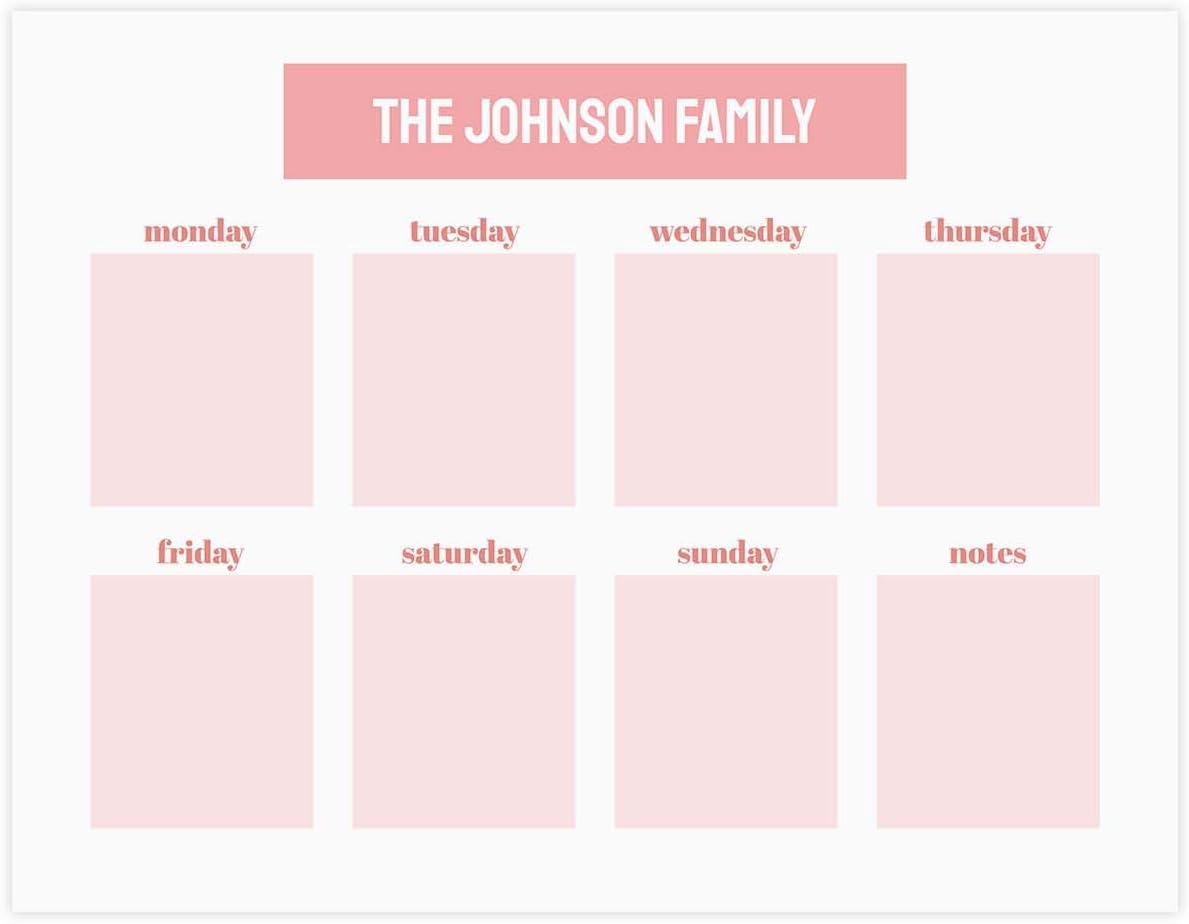 Personalized Pink Magnetic Weekly Calendar / 11" x 8.5" Trendy Task Tracking Custom Weekly Planner Magnet/Made In The USA