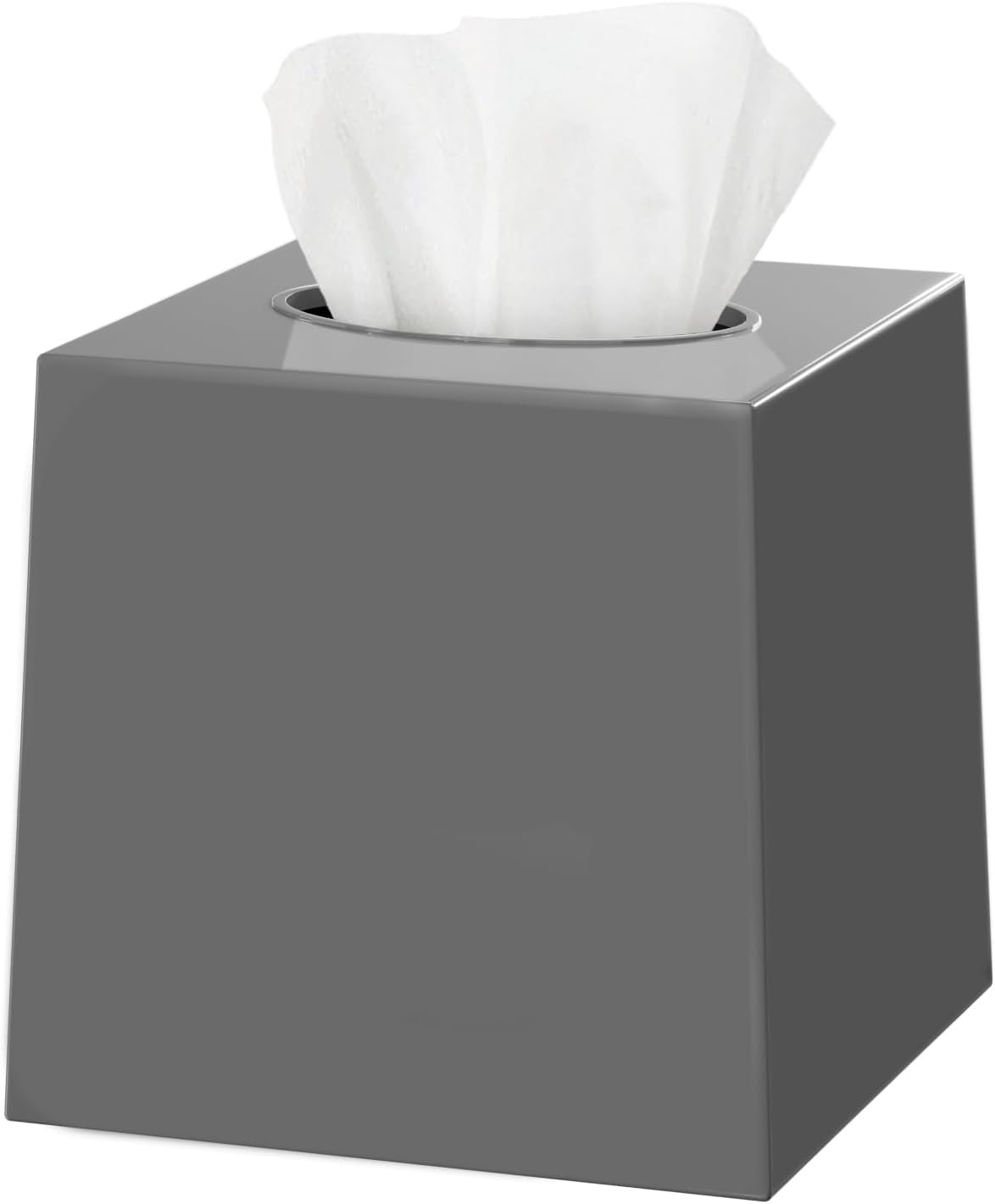 DWËLLZA Home Gray Tissue Box Cover Square - Plastic Facial Tissue Box Holder Vessel Dispenser - Decorative Cube Tissue Holder for Bathroom, Vanity Countertop, Dresser, Bedroom, Office Grey Decor