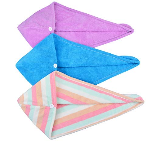 HOPESHINE Hair Drying Towel Twist Microfiber Towels for Hair Turban Wrap Fast Drying Super Soft and Absorbent Great Gift for Women and Girls 3-Pack