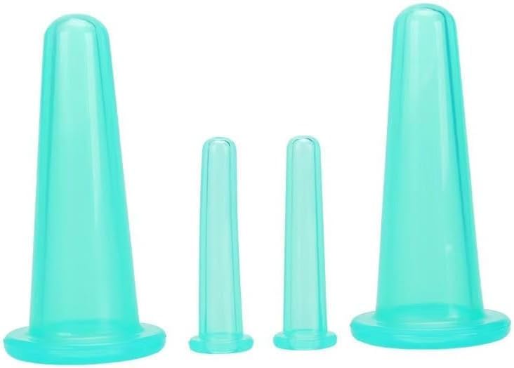 4 Pieces Facial Cupping Therapy Set Anti Cellulite, Silicone Vacuum Cupping Cups for Face and Eye Cupping Massage Manual Back Massagers (2 Small + 2 Large) (Green)
