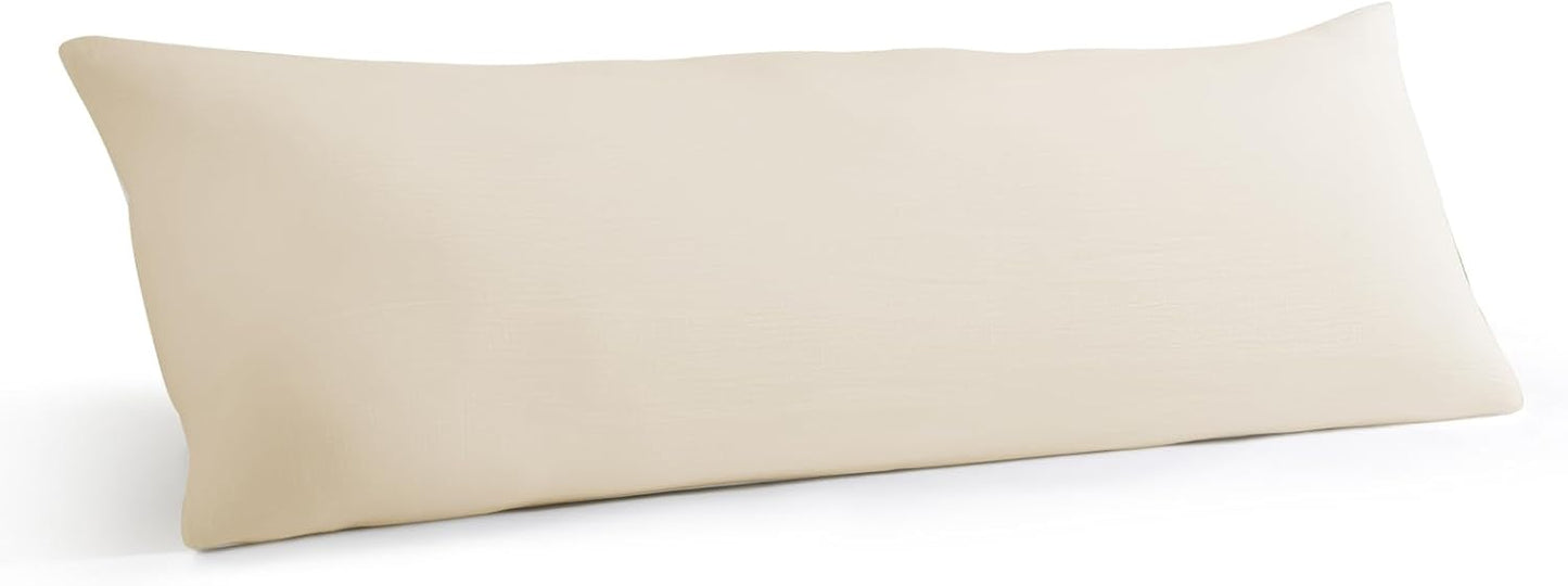 Muslin Body Pillowcases 100% Cotton, 1 Pack Linen Like Pillow Shams with Zippered Closure, Ultral Soft and Breathable Pillow Case Covers, Off-White, 20" X 54", No Filling