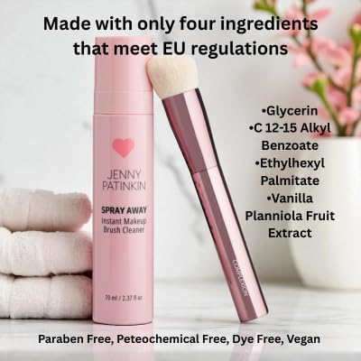JENNY PATINKIN Instant Makeup Brush Cleaner Spray, Cleaner Solution for Makeup Brushes, Makeup Sponge & Powder Puff, Professional & Travel-Sized Sanitizing Spray, Quick Drying. (2.37 fl oz)
