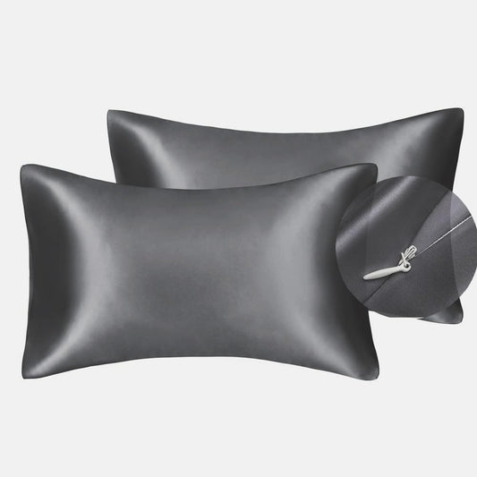 Juwenin Bedding,Luxury Satin Pillowcase with Zipper (Silky Satin Pillow Case for Hair) Set of 2 (Dark Grey, Standard(20''x26''))