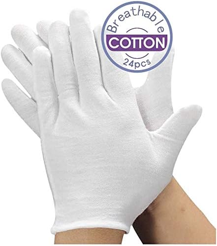 24pcs Unisex Soft White Cotton Gloves for Eczema, Moisturizing Dry Hands, Inspection (Large)