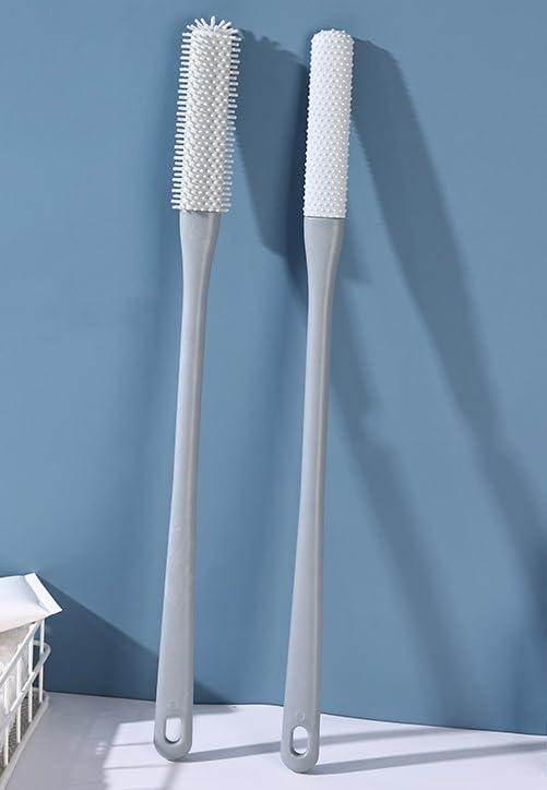 Generic Toe Cleaning Brush 15.7" Foot Scrubber in Shower with Long Handle Silicone Foot Brush Soft Skin Exfoliating Lotion Applicator Foot for Seniors,Elderly, Men and Women 2Pack Grey/Pink