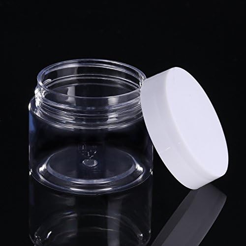 SATINIOR 12 Pack 1 oz Plastic Container Jars with Lids Round Clear Travel Cosmetic Container Slime Jars for Toiletries, Lotion, Cream, Ointments, Makeup, Rhinestone, Samples, Kitchen Storage(White)