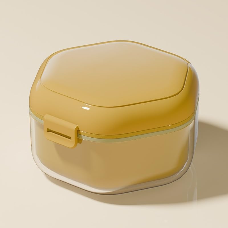 Double-layer Invisible Braces Orthodontic Retainer Storage Box,Retainer Case,Mouth Guard Case,Portable Denture Storage Washable Box with Hook,BPA-Free Teeth Whitening Storage Box (yellow)
