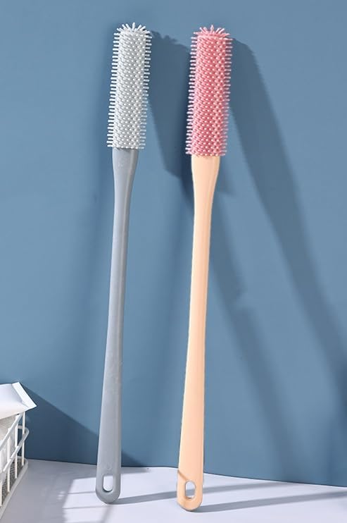 Generic Toe Cleaning Brush 15.7" Foot Scrubber in Shower with Long Handle Silicone Foot Brush Soft Skin Exfoliating Lotion Applicator Foot for Seniors,Elderly, Men and Women 2Pack Pink