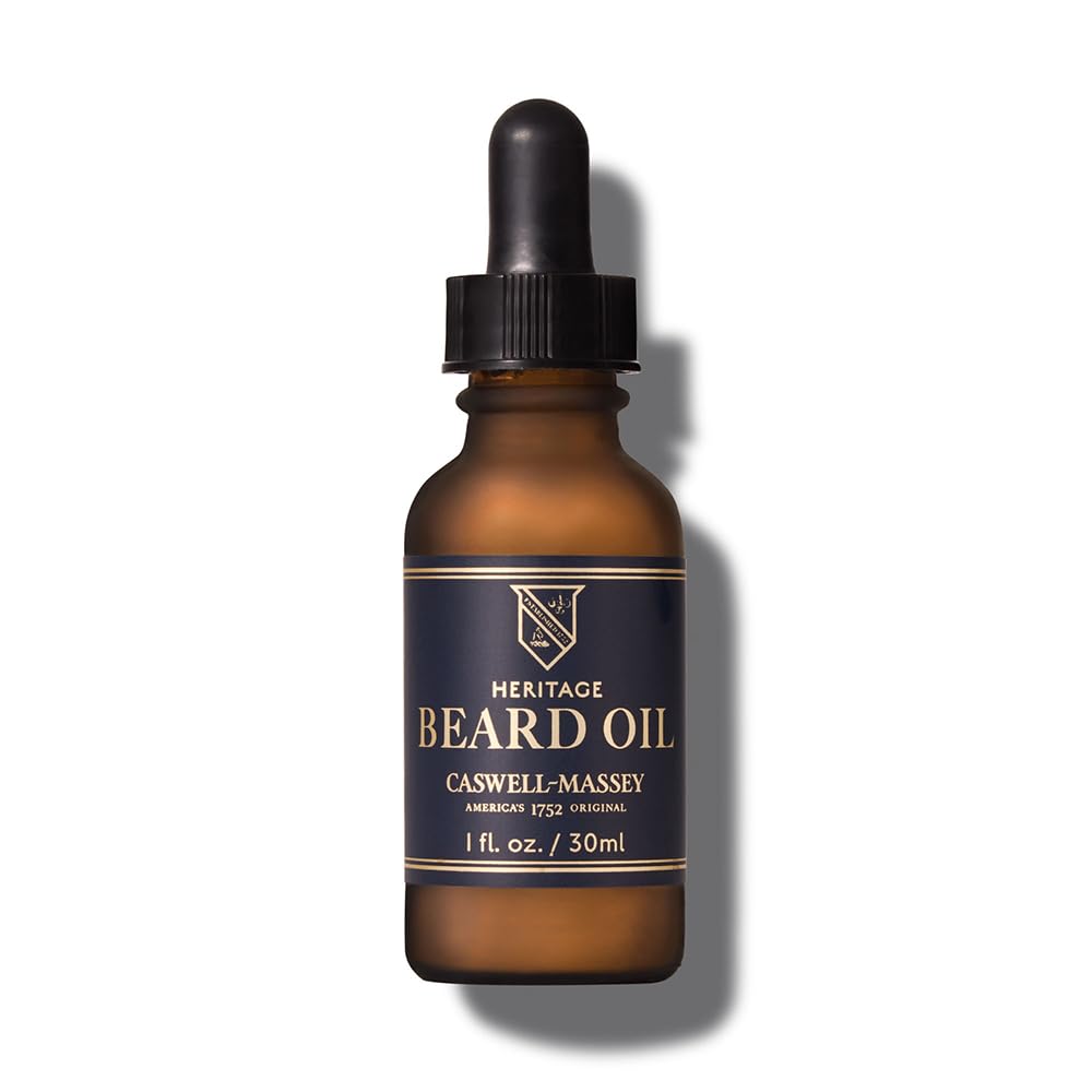 Caswell-Massey Face and Beard Oil for Men, Relieves Skin Sensitivity and Restores Moisture, Natural Beard Oil with Refreshing Scent, Made in USA, 1 Fl Oz