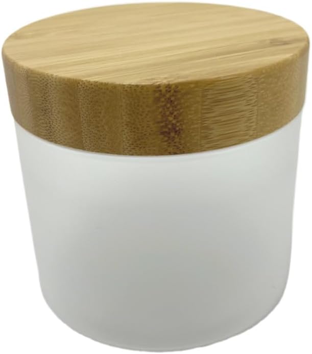 Empty Bamboo Lid Jar 16oz/500g,Refilable Plastic Round Cosmetic Containers for Powder,Body Butter,Cream,Lotion,Wide Mouth Makeup Sample Storage Pot Dispenser(Frost)