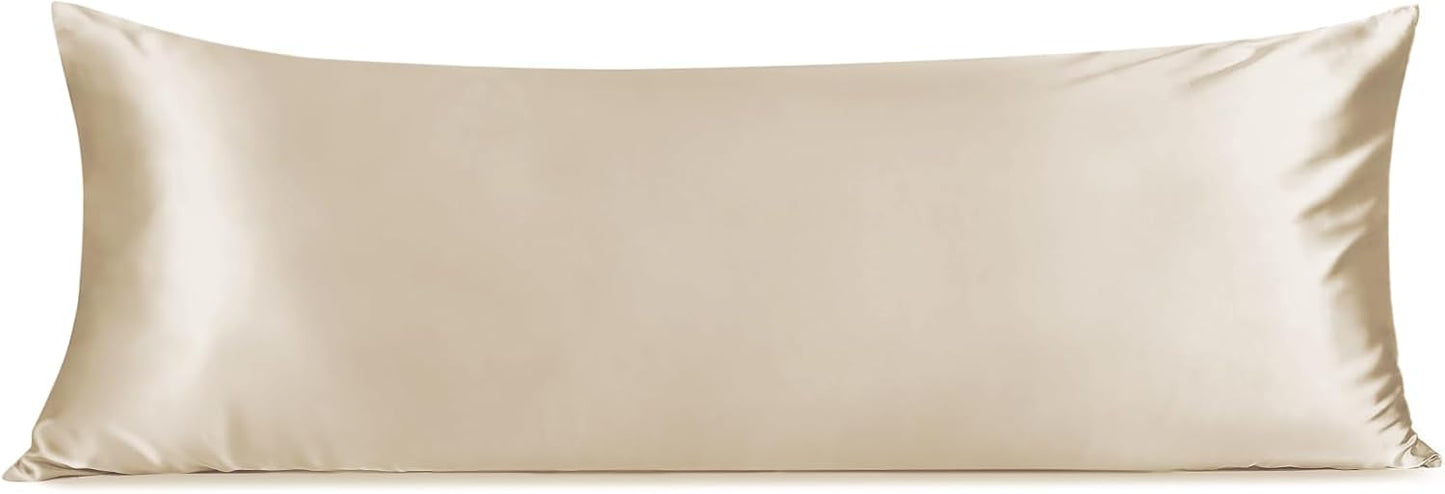 INFIIXSO Body Pillow Cover with Zipper, Luxury Mulberry Silk Body Pillow Case 20x54 Inches, Ultra Smooth and Soft Cooling Long Pillowcase, Gift for Women, Men(Beige)