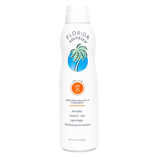 Florida Squeezed SPF 15 Sunscreen Water Resistant Spray|6oz|Vegan and Hawaii 104 Reef Act Compliant (Octinoxate & Oxybenzone Free) Broad Spectrum Moisturizing Sunscreen. Paraben & Phthalate Free.