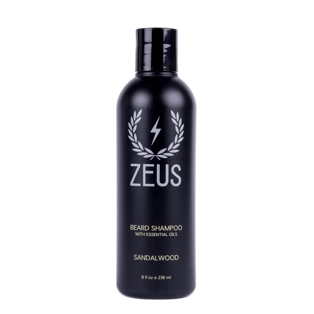 ZEUS Beard Shampoo Wash, Infused with Green Tea & Natural Ingredients to Cleanse and Soften Beard – 8 oz. Made in USA – Sandalwood