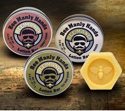Honey House Naturals Bee Manly Hands Bee Bar -Naked - All Natural Ultra Moisturizing Lotion Bar Infused with Essential Oils in Masculine Scents – Made in USA (Naked)