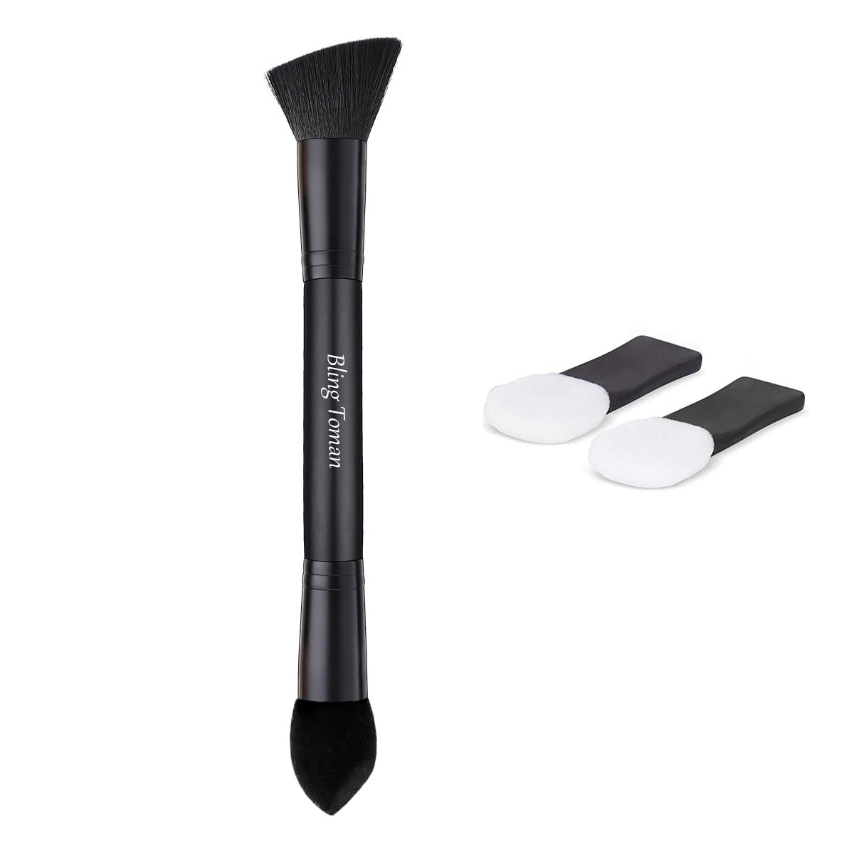 Dual-Ended Hairline Powder Brush Concealer Brush Precision Makeup Brush Set with Sponge Tip for Seamless Blending Hair Touch Up And Contouring Blending (Black Brush)