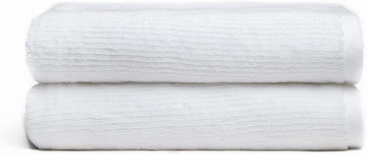 Cozy Earth Ribbed Bath Towel Set - 60% Cotton 40% Viscose from Bamboo Bathroom Towels - Soft & Absorbent Textured Ribbed Pattern - 2 Pack White