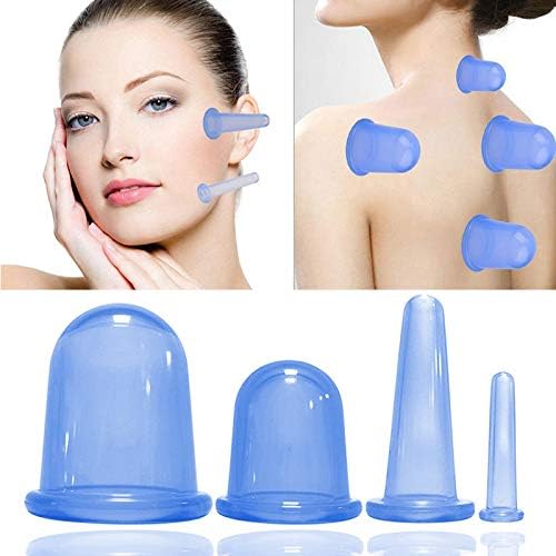 M-22 ONECUPPTOP Cupping Therapy Sets Silicone Anti Cellulite Cup Vacuum Suction Massage Cups Facial Cupping Sets Body and Face (Blue)