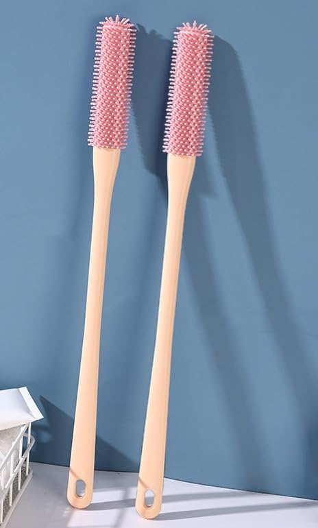 Generic Toe Cleaning Brush 15.7" Foot Scrubber in Shower with Long Handle Silicone Foot Brush Soft Skin Exfoliation Lotion Applicator Foot for Seniors,Elderly, Men and Women 2Pack Grey