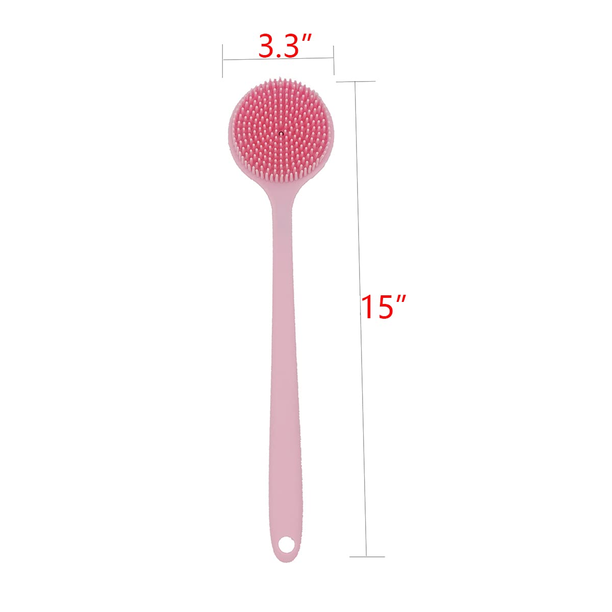 DNC Soft Silicone Back Scrubber Shower Bath Body Brush with Long Handle (Pink)