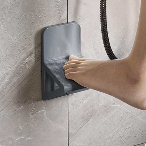 Shower Foot Rest 2 Pcs No Drill Wall Mounted Triangular Anti Slip Foot Pedal Holder for Bathroom Foot Washing and Leg Shaving (Grey)