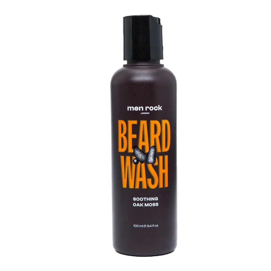 Men Rock Soothing Beard Wash - Oak Moss - Moisturizing Beard Wash for Men - Mens Skincare Products - Facial Hair Shampoo and Cleanser - 3.4 oz