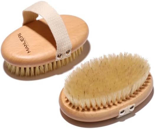 Body Brush, Natural Bristle Exfoliator for Smooth, Radiant Skin, Lymphatic Drainage, and Skin Toning Brush for Shower or Dry Brushing