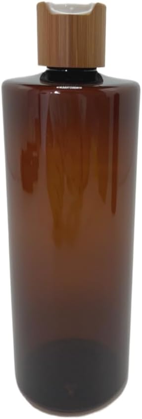 Empty Cosmetic Bottles 16oz/500ml With Bamboo Disc Top Flip Cap for Shampoo Lotion Liquid Soap,Cream,Refilable Squeeze Travel Size Toiletry Bottles Dispenser,Bathroom Accessories Brown