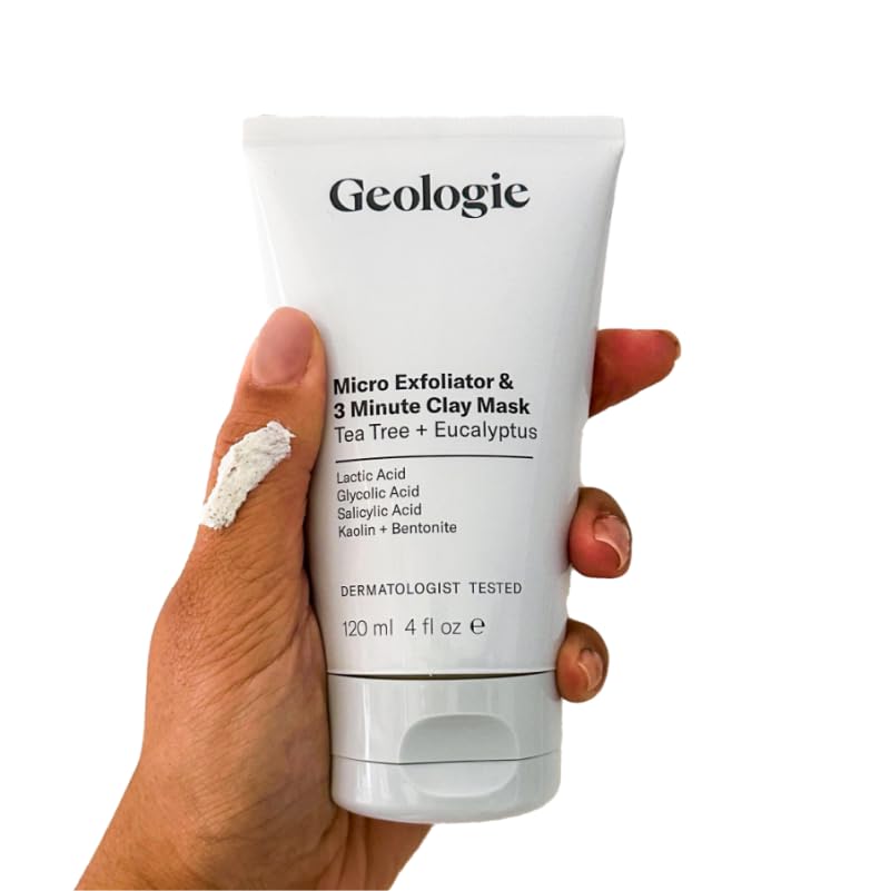 Geologie Micro Exfoliator & Clay Mask | 3-in-1 Deep Cleansing Face Wash, Pore Refining Mask & Skin Exfoliant | Tea Tree & Eucalyptus Scent For Men & Women | 4 fl oz