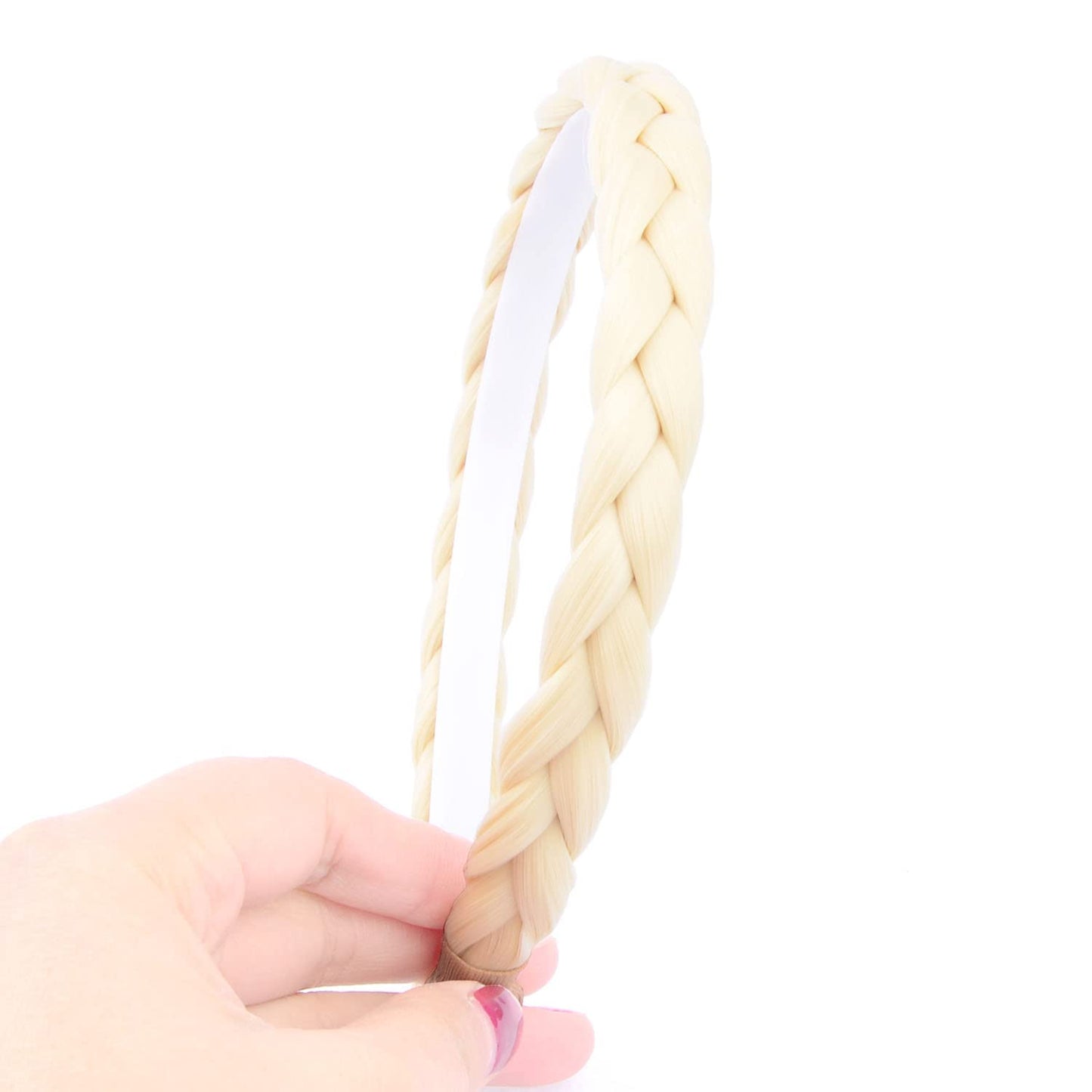 DIGUAN Width 0.6 inches Narrow Synthetic Hair Plaited Headband Braid With Teeth Hair Band Accessories for Women Girl (Thin-light blonde)