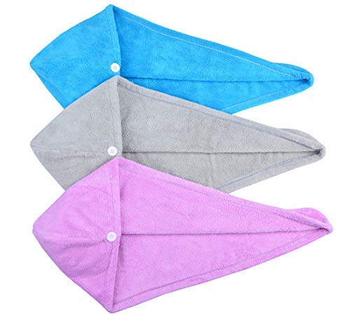 HOPESHINE Women's Soft Shower Hair Towel Twist Hair Turban Wrap Drying Cap Great Gift for Women (Blue+Purple+Grey 3-Pack)
