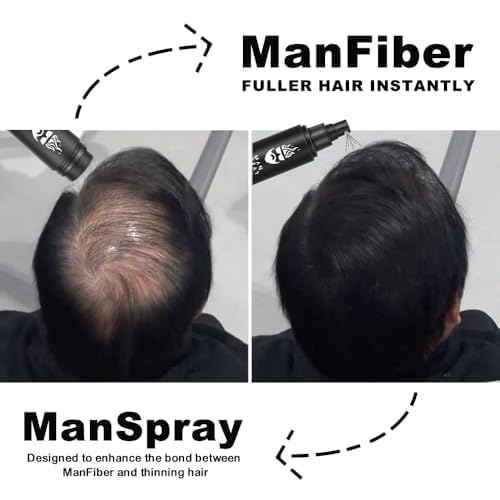 Hair Thickening Fibers (Black), Hair Fiber Locking Spray + Applicator Fiber Pump to create Natural looking Fuller Hair and Beard | Man Card Included | Hair Set by the THE MAN KIT