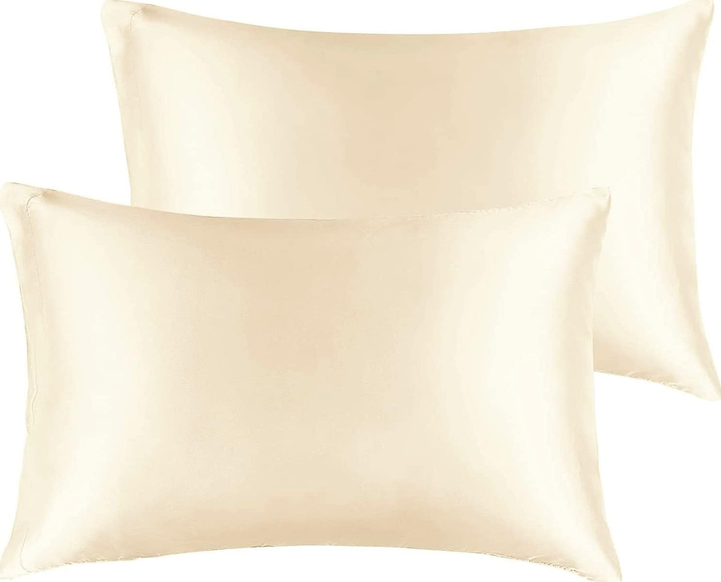 JUWENIN,Luxury Satin Pillowcase with Zipper (Silky Satin Pillow Case for Hair) Set of 2 (Queen, Beige)
