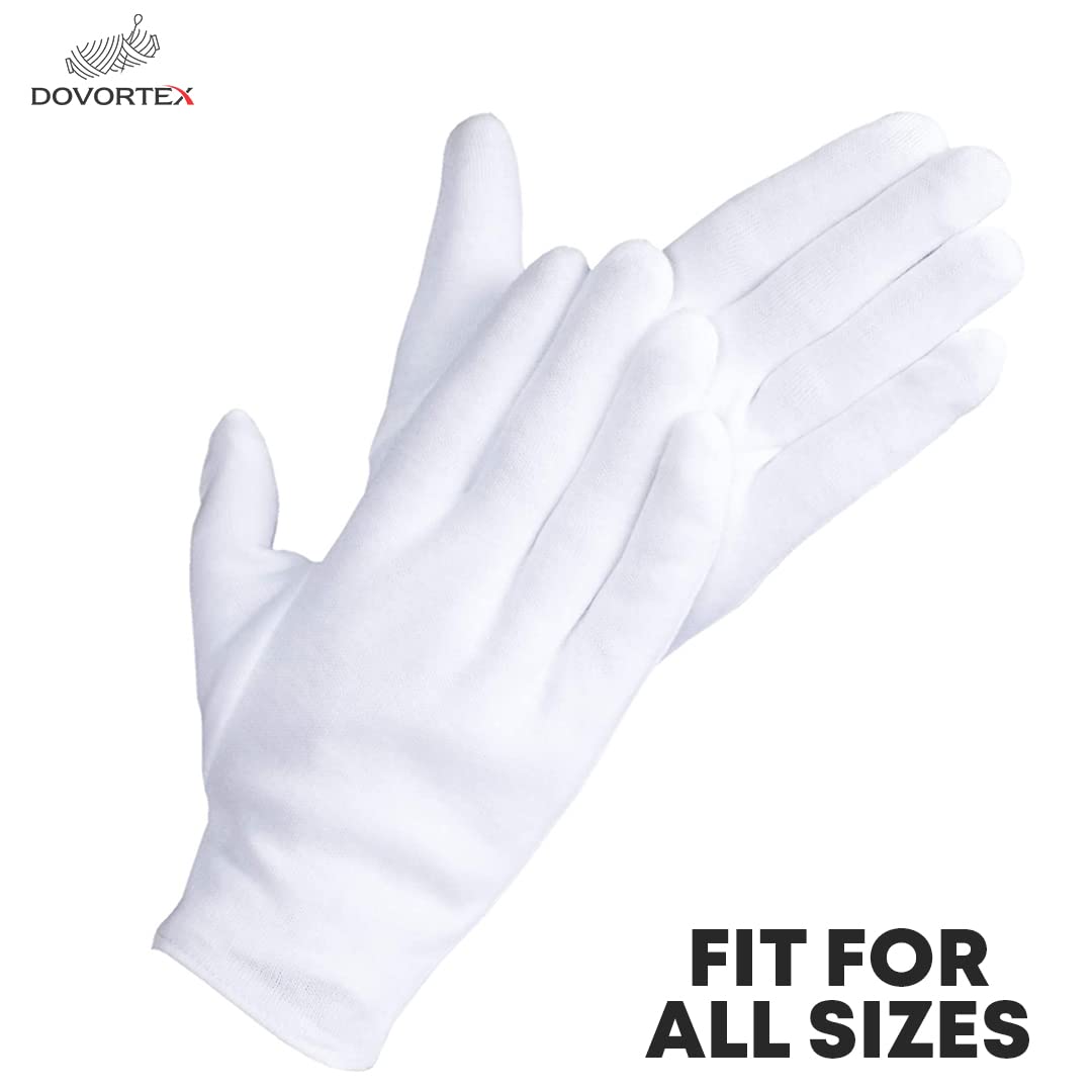 12 Pcs White Cotton Gloves| Cotton Gloves for Eczema| Cotton Gloves for Dry Hands| Moisturizing Gloves | Inspection Gloves| Coin Handling and Jewelry Inspection Gloves|